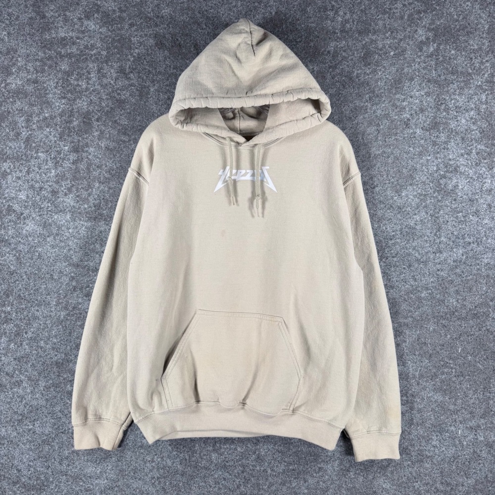 Kanye West Yeezus Gildan Heavy Blend Men's M Tan Graphic Pullover Hoodie Stained